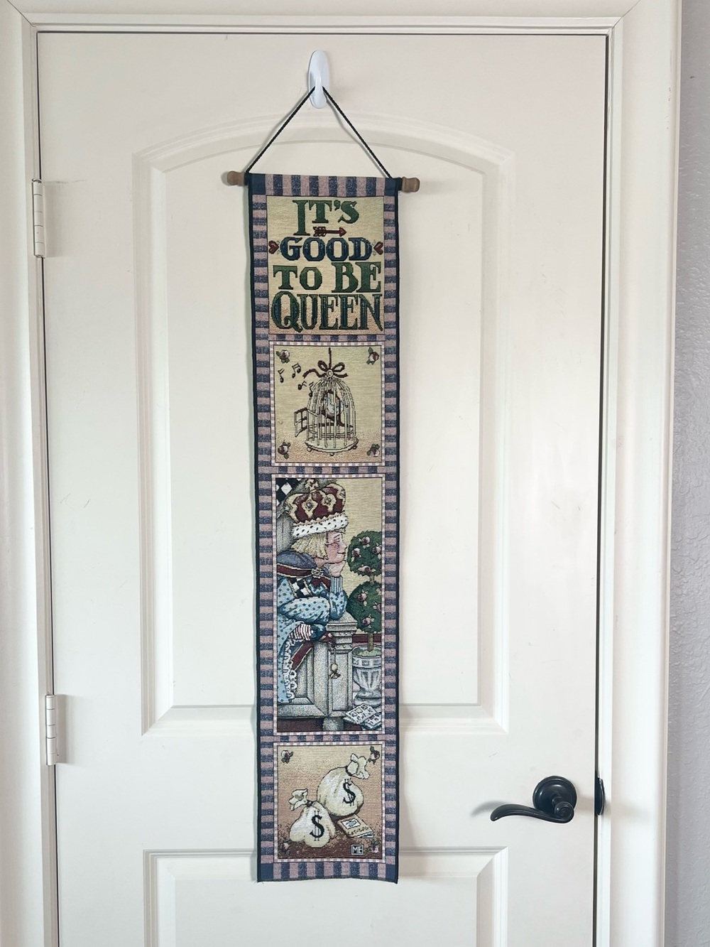 Mary Engelbreit Vintage Tapestry Wall Hanging Bell Pull It's Good To Be Queen